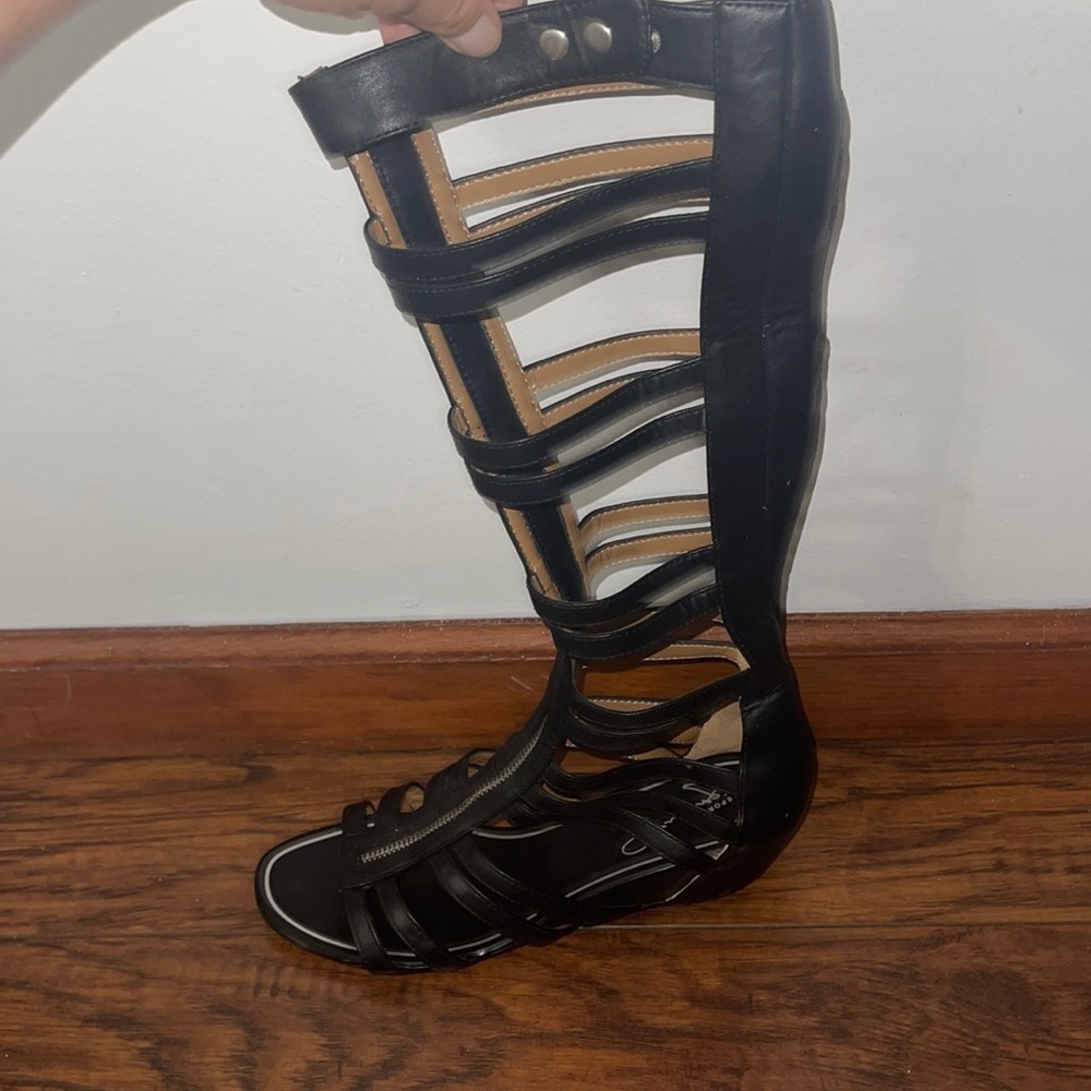 Black Tall Caged Gladiator Sandals